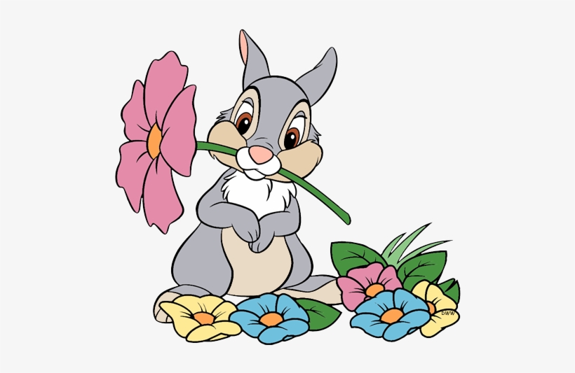 Disney Clipart Bambi Jpg Thumper - Disney Characters With Flowers, transparent png #1292148