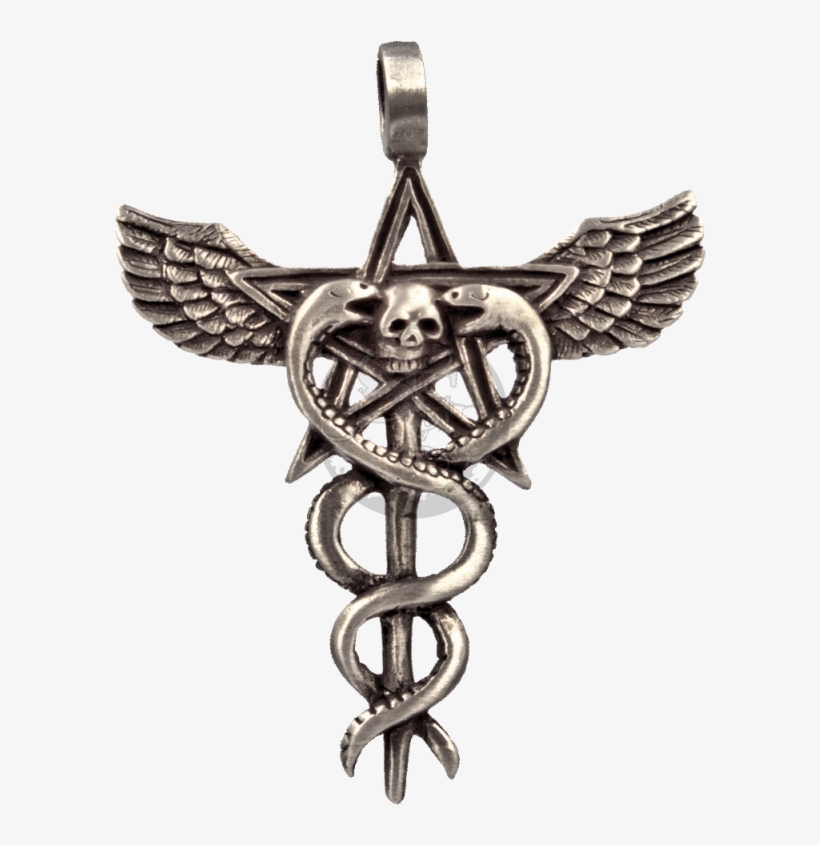 Aesculapius With Pentagram, Snakes, Eagle Wings & Skull - Snakes, transparent png #1295827
