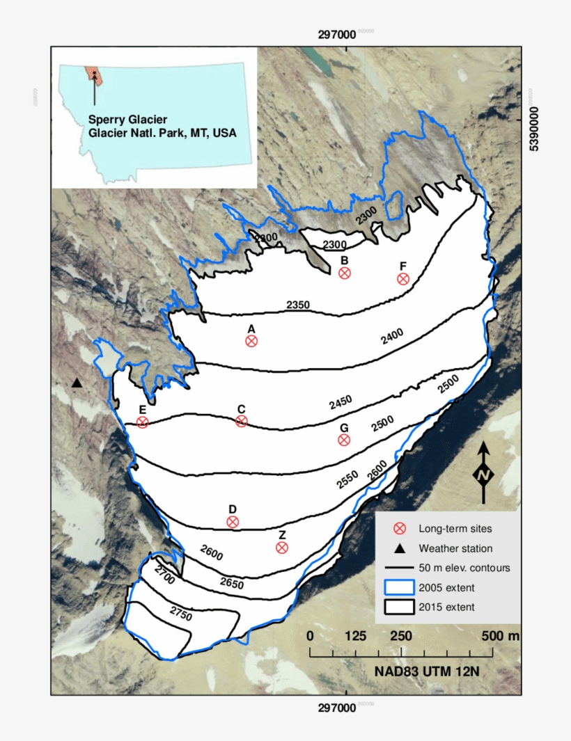 An Overview Map Of Sperry Glacier Which Displays The - Sperry Glacier Map, transparent png #1297562