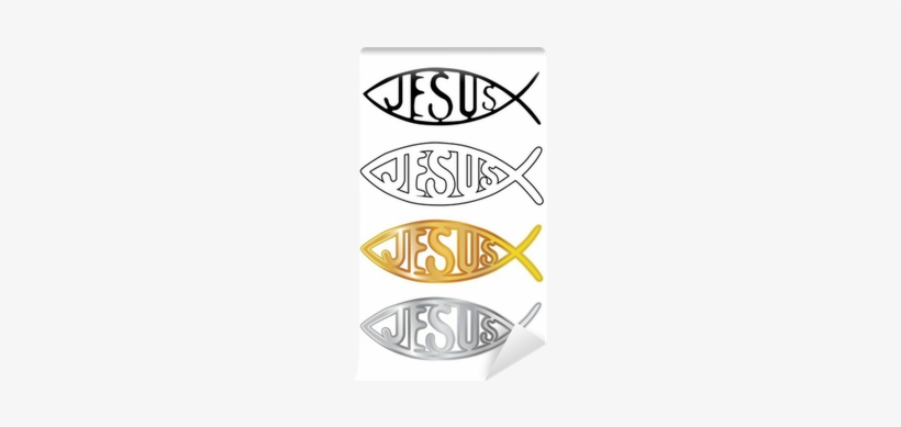 White, Black, Silver And Gold Christian Fish Wall Mural - Ichthys, transparent png #1297833