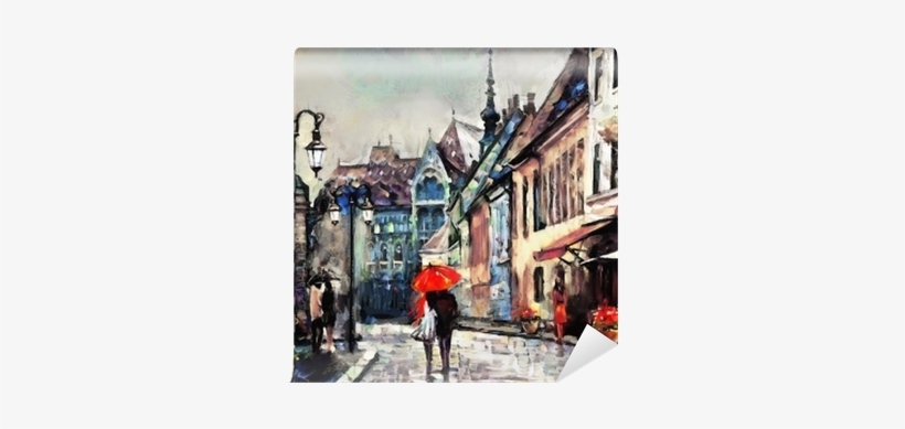 Oil Painting On Canvas European City - European City Wall Painting, transparent png #1298094
