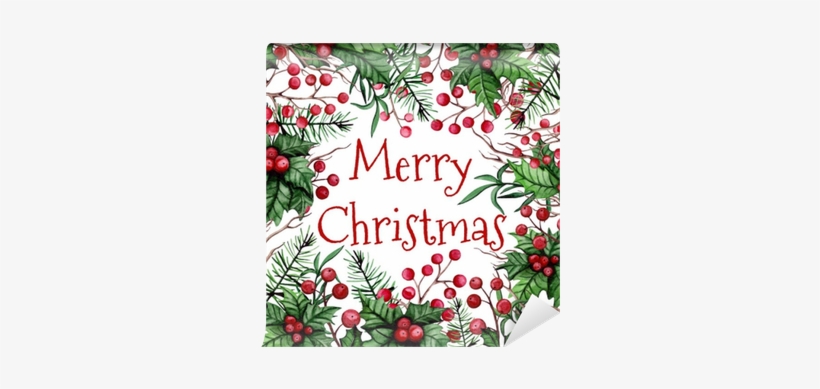 Christmas Card With Watercolor Holly, Berries And Pine - 12 Days Of Christmas By Make Believe Ideas, transparent png #130435