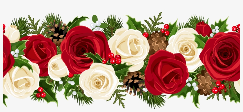 Christmas Rose Garland Png Clip Art Image - Red Flowers Border Png, transparent png #131210
