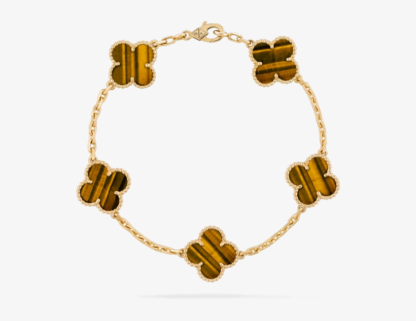 Vintage Alhambra Bracelet, 5 Motifs, Gold - Van Cleef Bracelet, transparent png #135894
