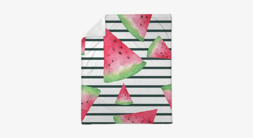 Seamless Background With Watermelon Slices On Stripes - Watercolor Painting, transparent png #136077
