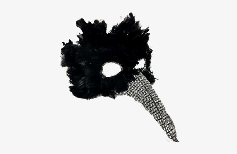 Black Feather Mask With Silver Nose - Silver, transparent png #1300625