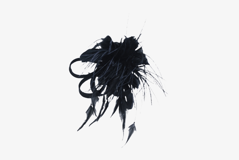 Black Satin Ribbon Flower Hair Accent With Feather - Ribbon, transparent png #1300729