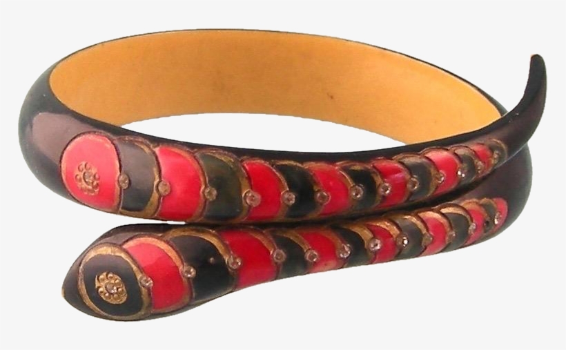 Art Deco Celluloid Carved Snake Bracelet, With Red, - Ruby Lane, transparent png #1304087