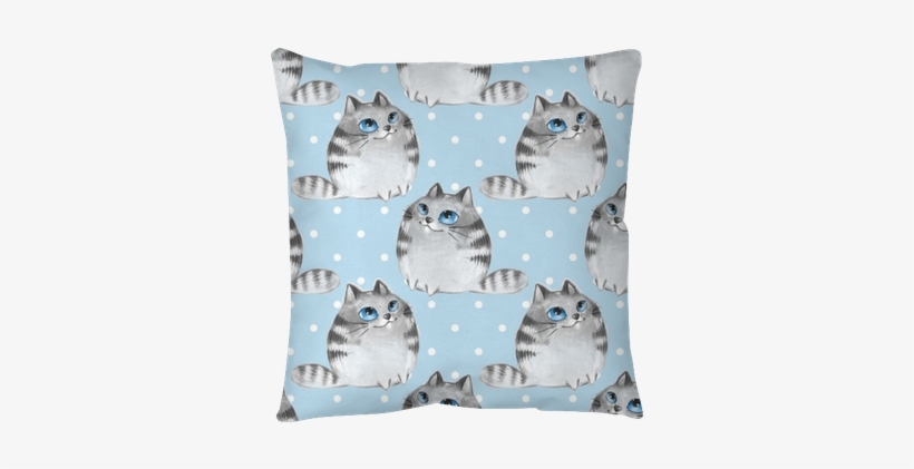 Watercolor Cartoon Cats, Blue Seamless Pattern Throw - Cat, transparent png #1304937