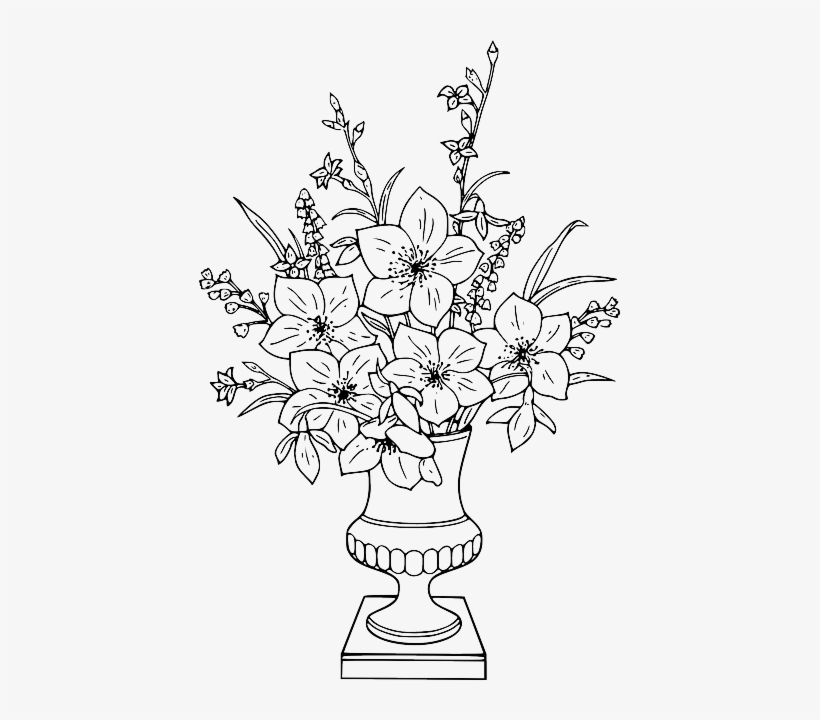 Flower, Bouquet, Vase - Flower In Vase Coloring Pages, transparent png #1305424