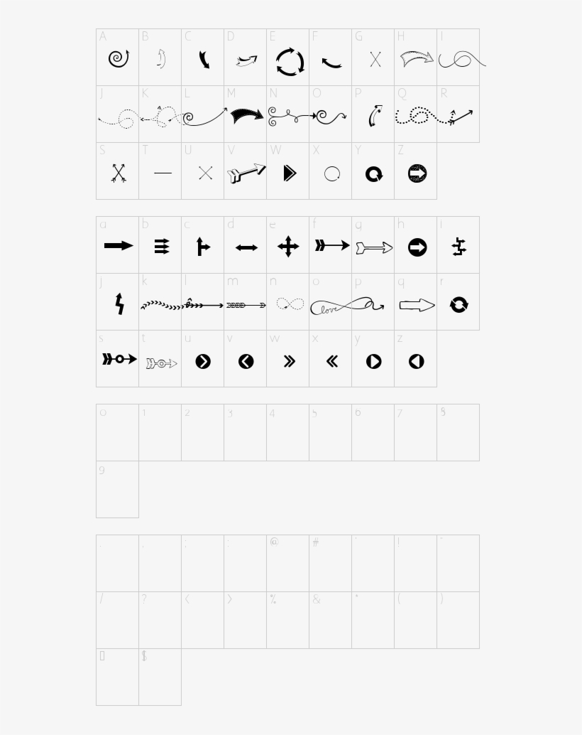 Kg Arrows Font Character Map Arrow Font, Character - Font, transparent png #1307344