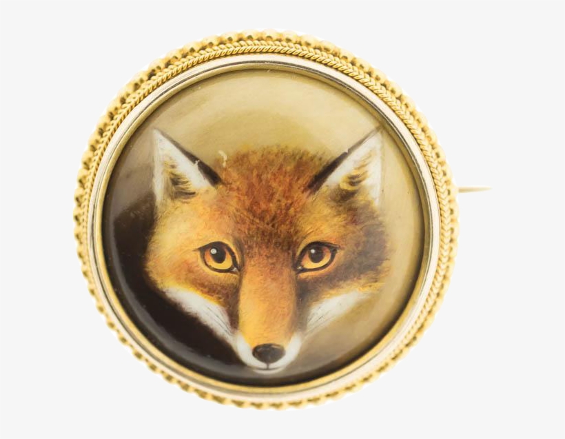 Antique Victorian Fox Head Brooch, Painted Enamel By - Brooch, transparent png #1307713
