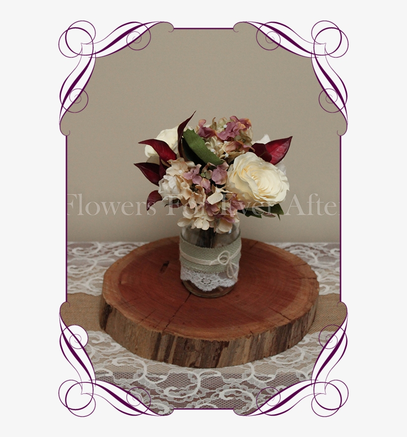 Vintage Pastel And Burgundy Rose And Hydrangea Silk - Rustic Decoration With Burgundy, transparent png #1307755