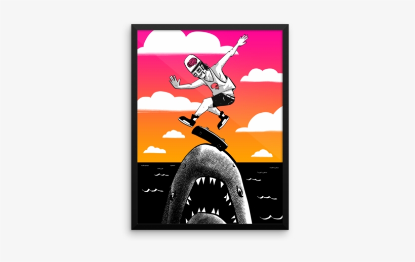 "kickflip The Shark" Framed Poster - Poster, transparent png #1309016
