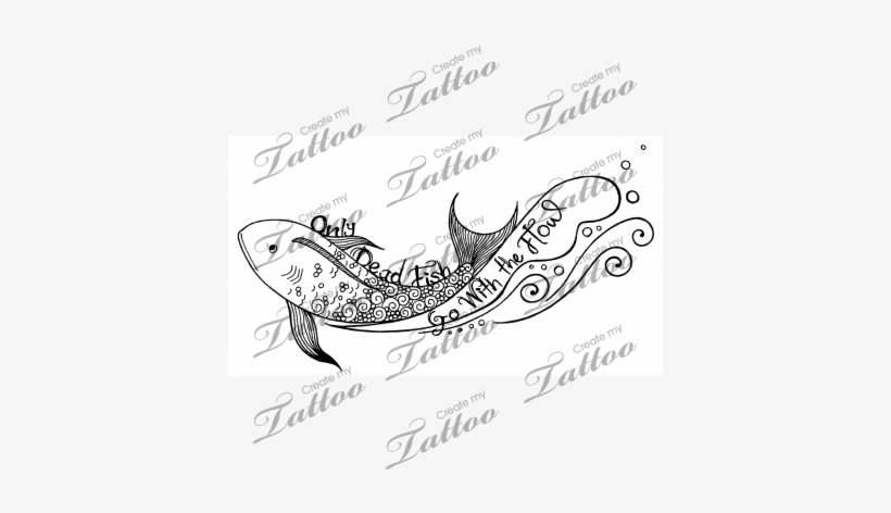 Only Dead Fish Go With The Flow Tattoo - Family On Cross Tattoo, transparent png #1309262