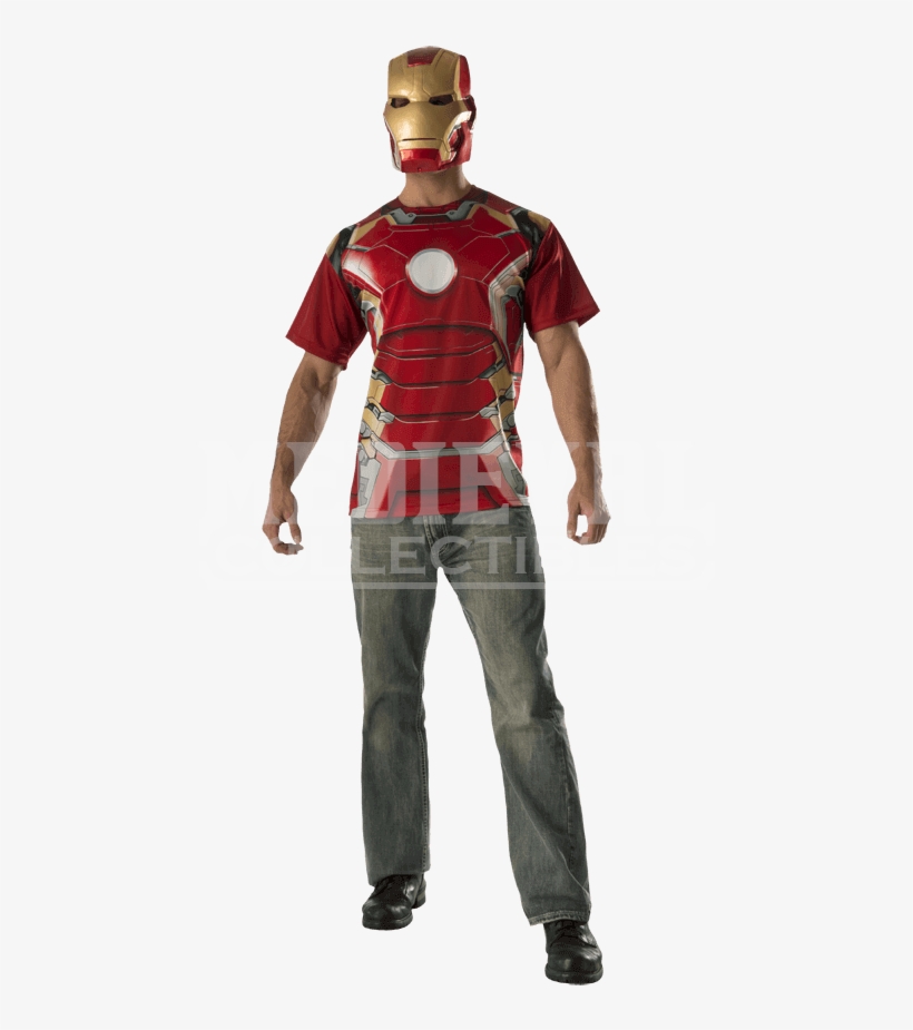 Adult Avengers 2 Iron Man Costume Top And Mask Set - Adults Iron Man Avengers: Age Of Ultron Costume Kit, transparent png #1311390