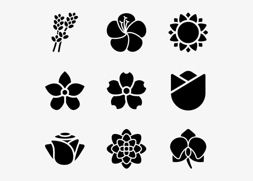 Flowers Species 30 Icons - Simple Black And White Flower Silhouettes, transparent png #1312430