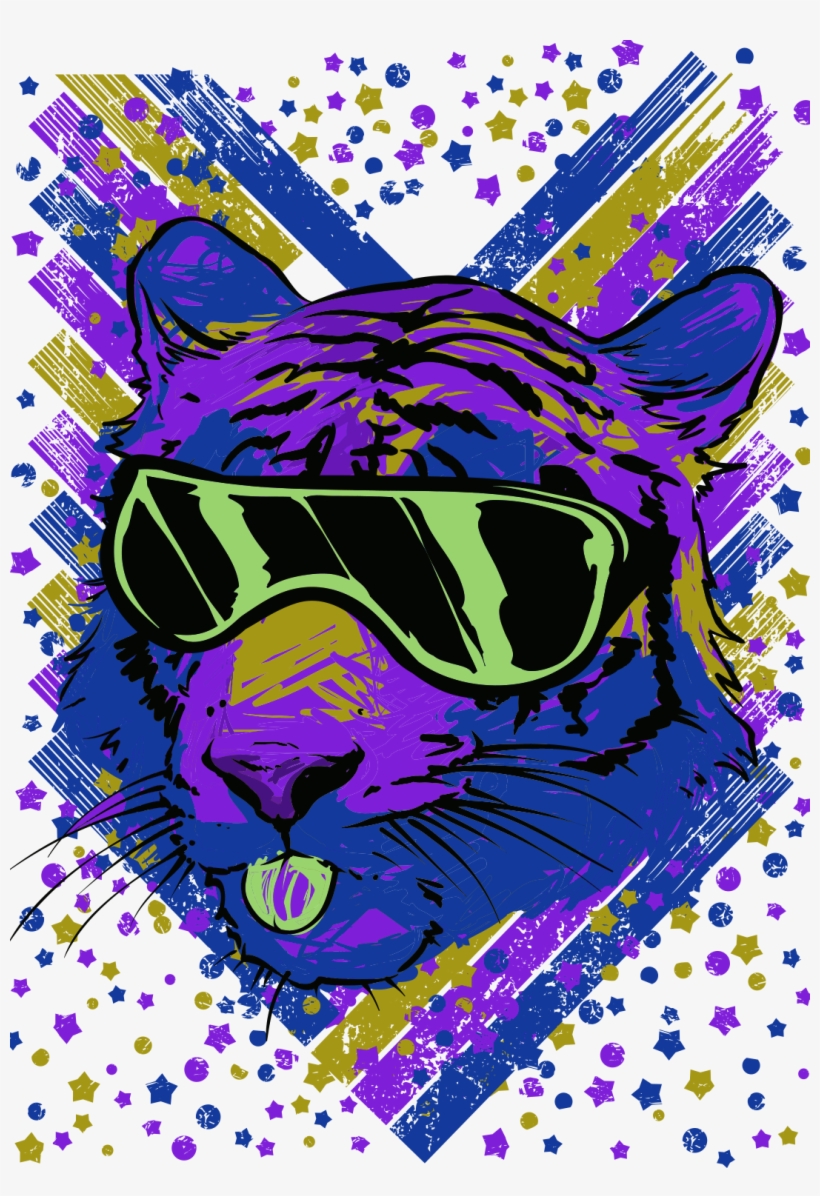 Party Tiger Blue Purple - Illustration, transparent png #1314384