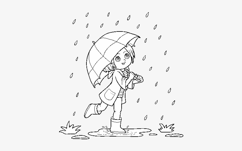 Dibujo De Niña Con Paraguas Bajo La Lluvia Para Colorear - Niña Bajo La Lluvia Para Colorear, transparent png #1317282
