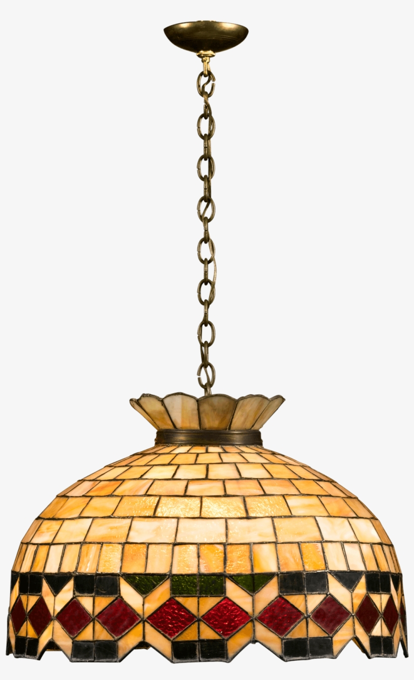 Leaded Glass Hanging Light - Hanging A Lampshade Png, transparent png #1321440