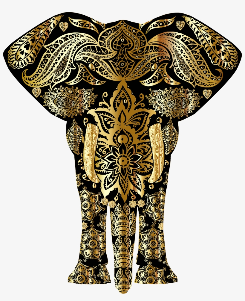 This Free Icons Png Design Of Gold Floral Pattern Elephant, transparent png #1322556