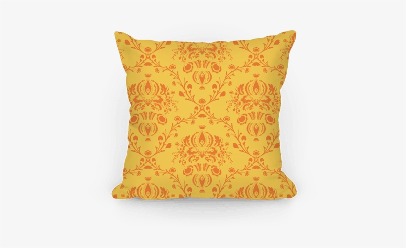 Gold Damask Floral Pattern Pillow Pillow - Damask Elegant Black Orange Gradient Round Id Card, transparent png #1323318