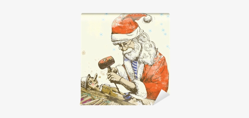 Santa Claus As A Sculptor Carves Puppet Pinocchio Wall - Santa Claus As A Carver Sculpting Pinoc Large Mug, transparent png #1324719