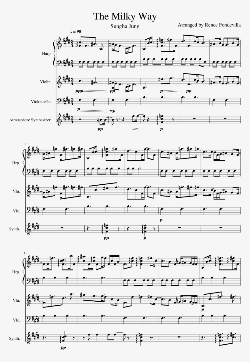 The Milky Way Sheet Music Composed By Arranged By Rence - Sungha Jung Milky Way Tuning, transparent png #1325490