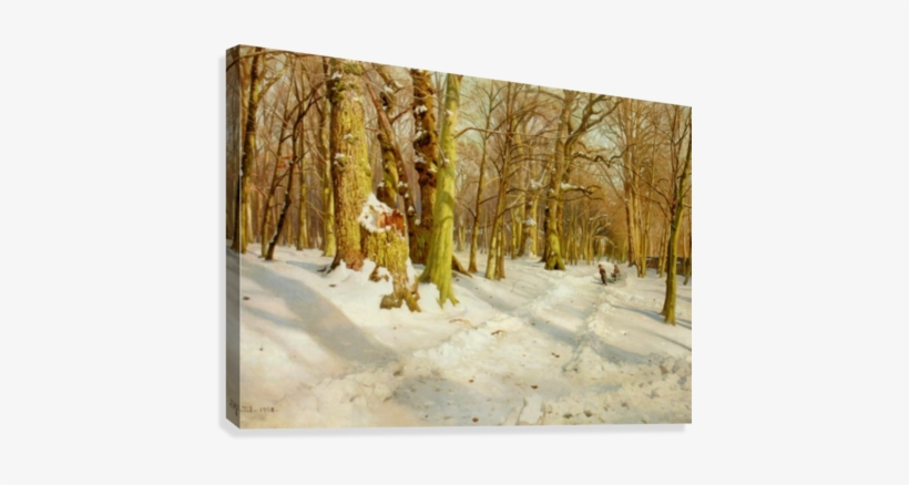 Children Walking To Snow Playground Canvas Print - Snowy Forest Road In Sunlight, transparent png #1329683