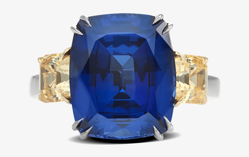 Ring Azul Cushion Sapphire Asscher Diamonds Three Stone - Asscher, transparent png #1330770