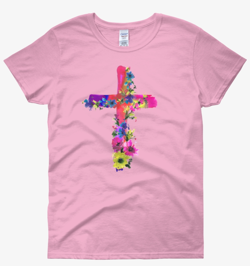 Watercolor Flowers & Cross Women's Short Sleeve - Real Queens Are Born In September Shirt, transparent png #1330776