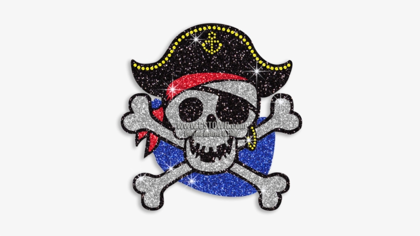 Skull Pirate With Crossbones Glitter Iron On Motif - Clip Art, transparent png #1337336