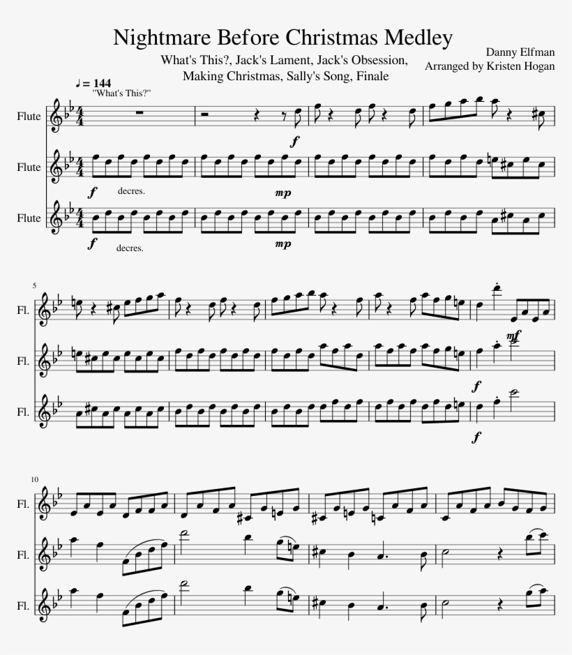 Nightmare Before Christmas Medley Sheet Music Composed - Amazing Grace Trumpet Trio Music, transparent png #1339456