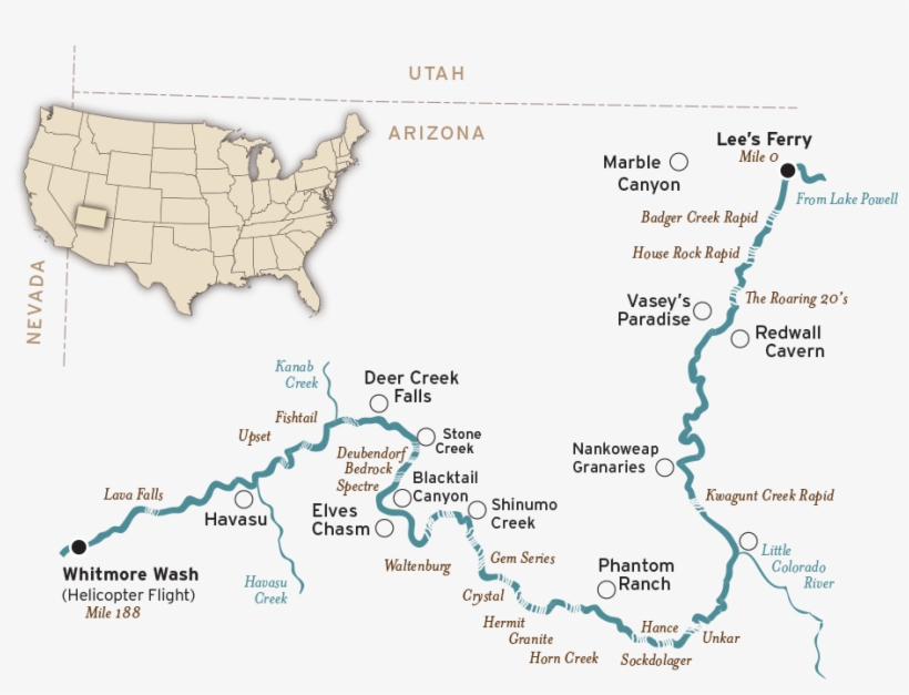 Over The Course Of These 188 Miles, You'll Discover - Grand Canyon River Map, transparent png #1339559