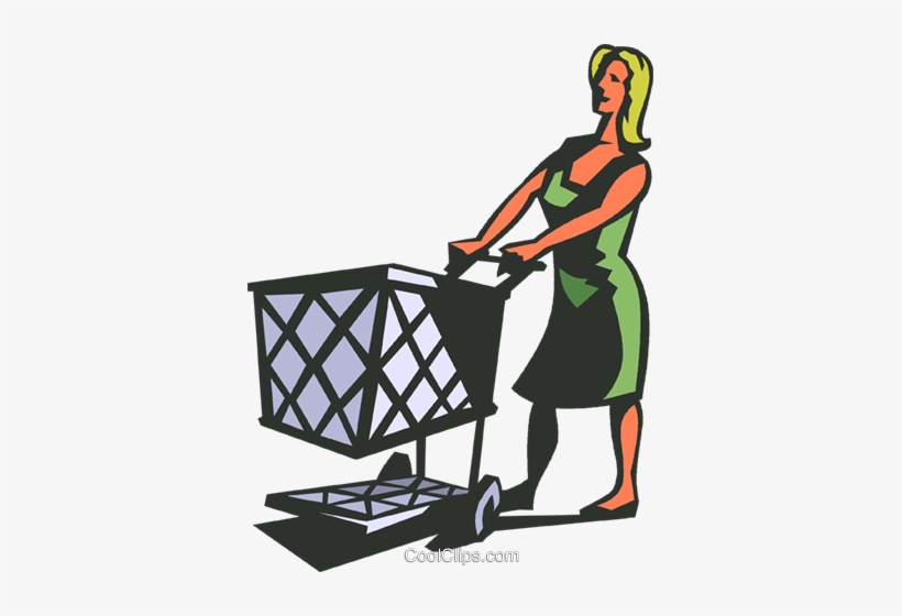 Woman With Grocery Cart Royalty Free Vector Clip Art - Carrinho De Supermercado Png, transparent png #1344241