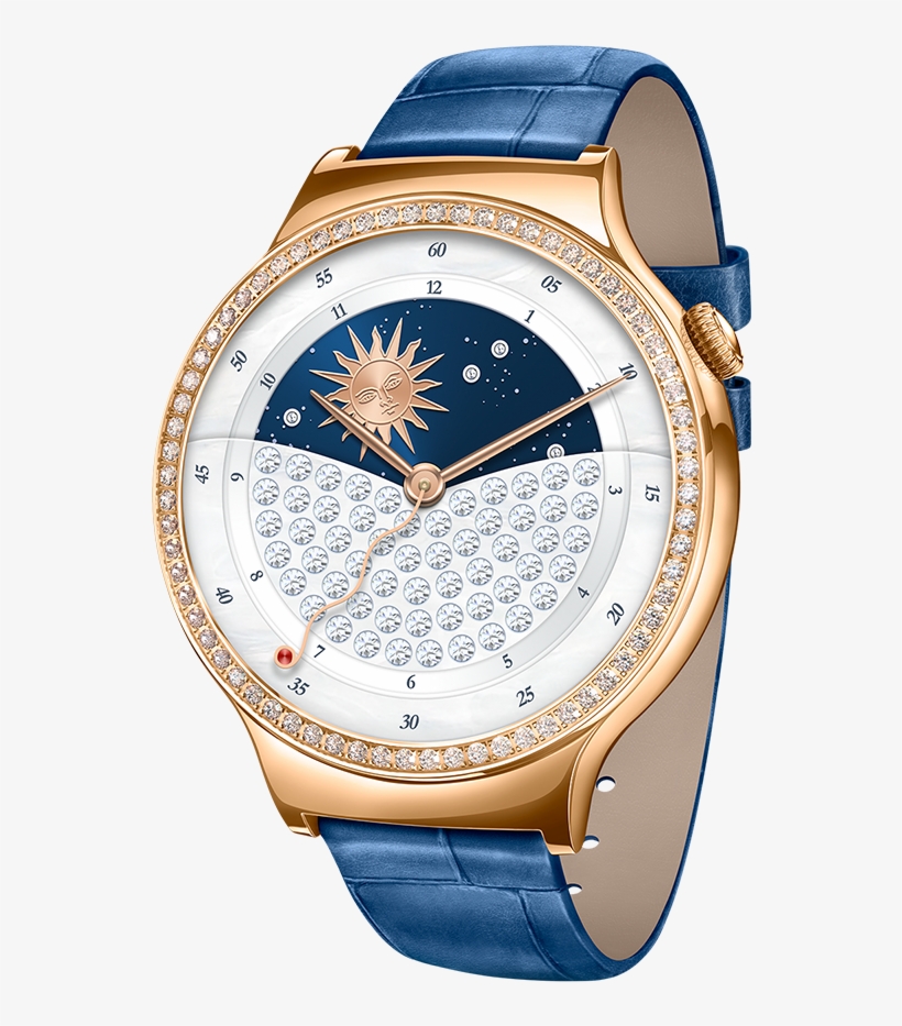 Style 1 2 - Huawei Watch Swarovski With Blue Leather Strap Rose, transparent png #1347645