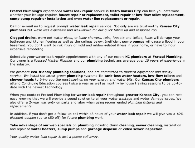 Water Leak Repair - Fratzel Plumbing, transparent png #1348548