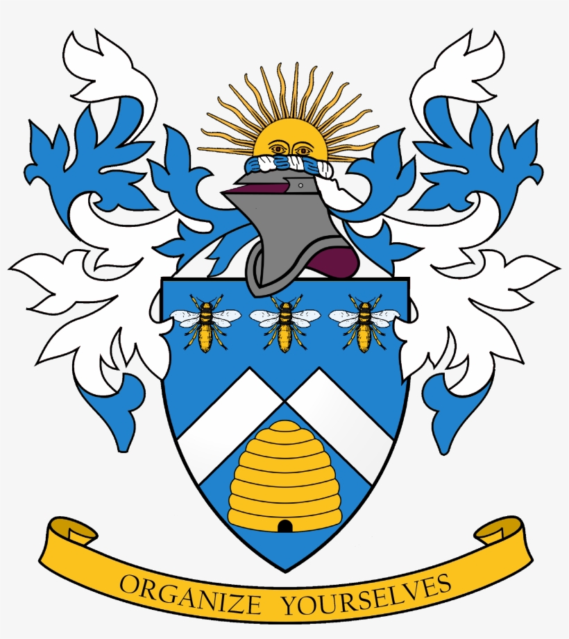 Azure, A Chevron Fracted Argent, In Chief Three Bees - Coat Of Arms Beehive, transparent png #1350689