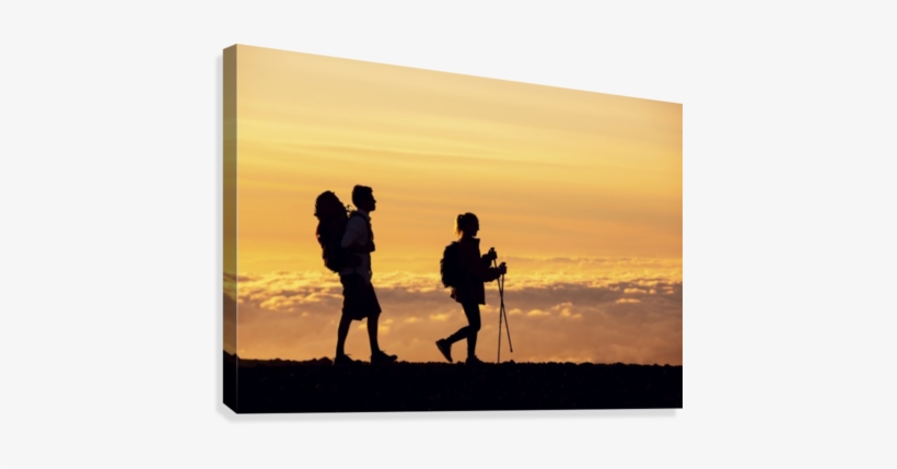 Silhouettes Of Two Hikers With Backpacks Walking At - Trekking, transparent png #1353863