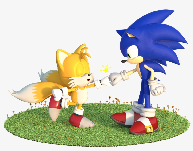 Here's A Cute Fist Bump Between Sonic And Classic Tails - Sonic And Tails Fist Bump, transparent png #1354313