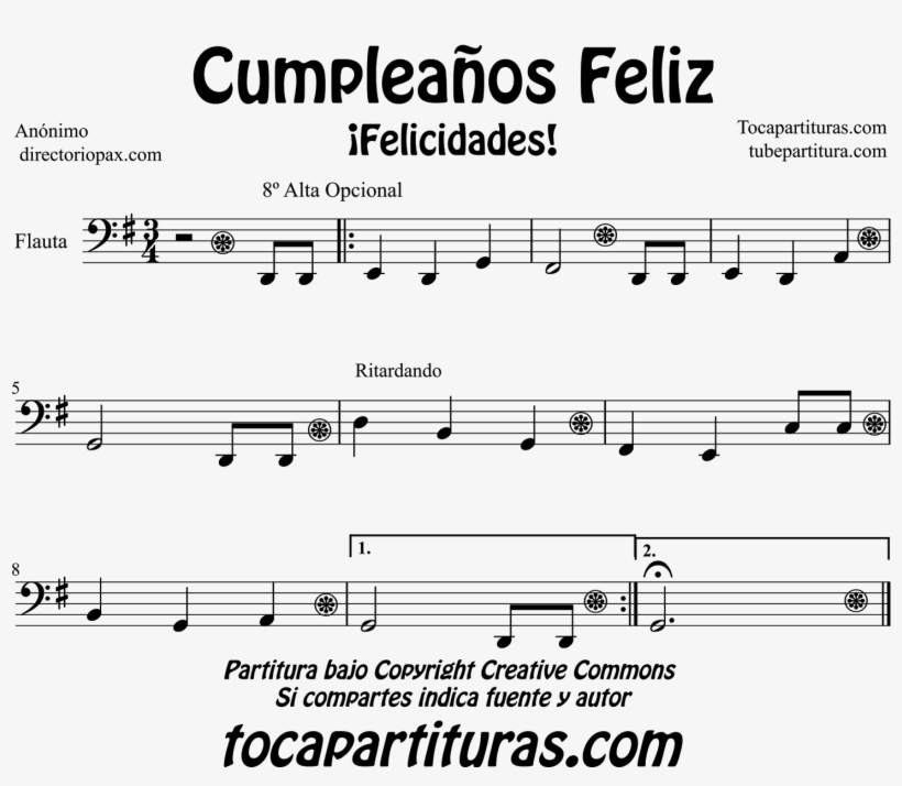 Partitura De Cumpleaños Feliz Para Trombón, Tuba Elicón - Partitura Cumpleaños Feliz Trombon, transparent png #1357112