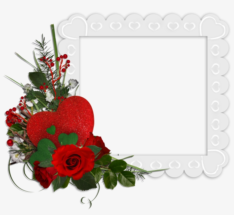 Beautiful White Transparent Frame With Hearts And Red - Beautiful Rose Flower Frames, transparent png #1357159