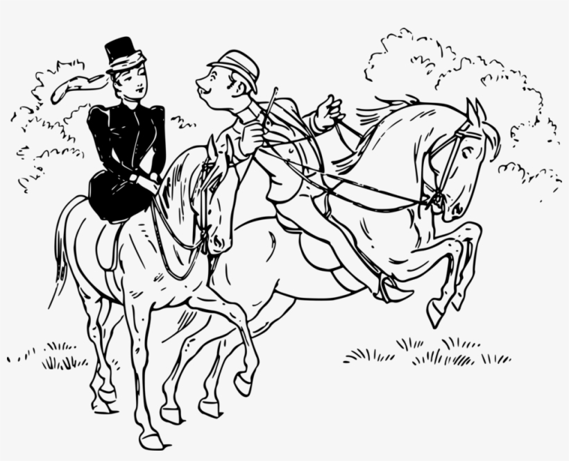 Horse Tack Equestrian Drawing Pony - 2 People Riding Horse Drawing, transparent png #1357693