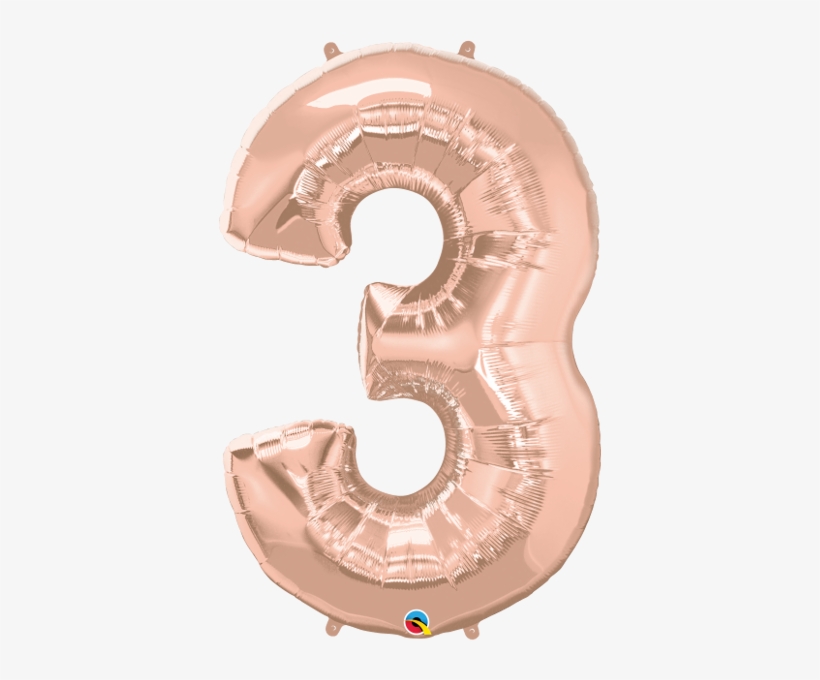 Rose Gold Number - Number Three Gold Foil Balloon, transparent png #1360251