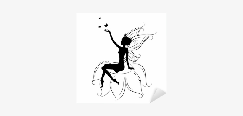 Beautiful Fairy Silhouette On A White Background - Fairy Sitting On A Flower, transparent png #1361853