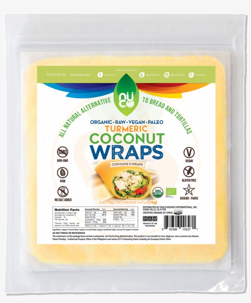 Nuco Organic Turmeric Coconut Wraps 5 Pack - Nuco Coconut Wraps, Turmeric, 5 Pack - 5 Pack, 14 G, transparent png #1364536