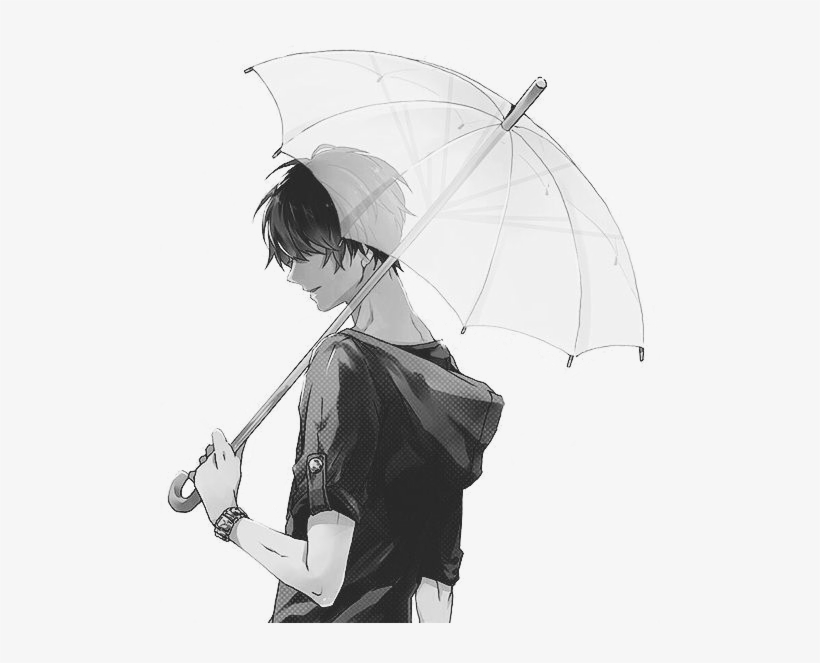Monochrome Anime Guy Holding An Umbrella Render By - Sad Boy Alone Png, transparent png #1365801