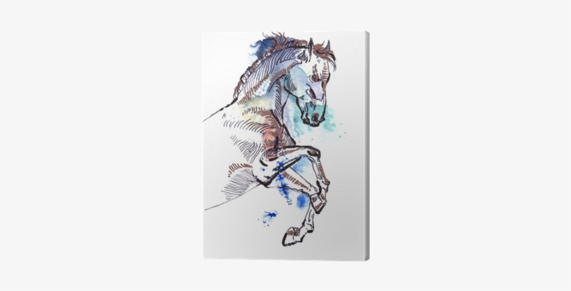 Leaping Horse Black And Copper On A - Watercolor Painting, transparent png #1365950