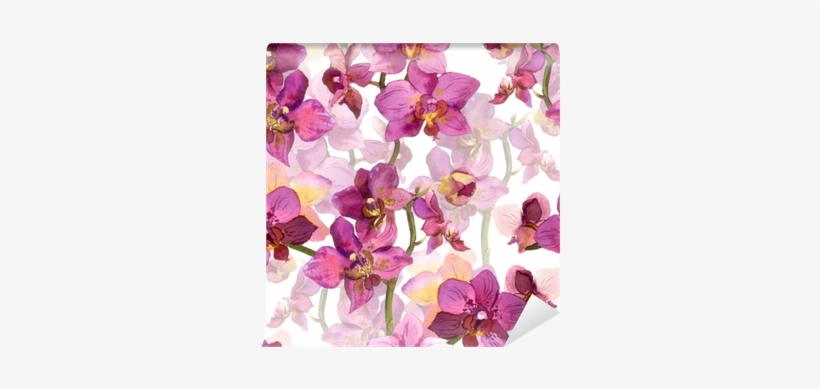 Floral Seamless Background With Watercolor Painted - Orchids, transparent png #1366347