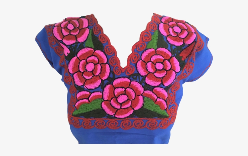 Blue Mexican Blouse With Flowers - Floral Design, transparent png #1369944